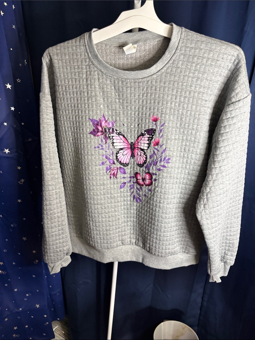 Gray Women's Butterfly Quilted Sweatshirt - Unbranded